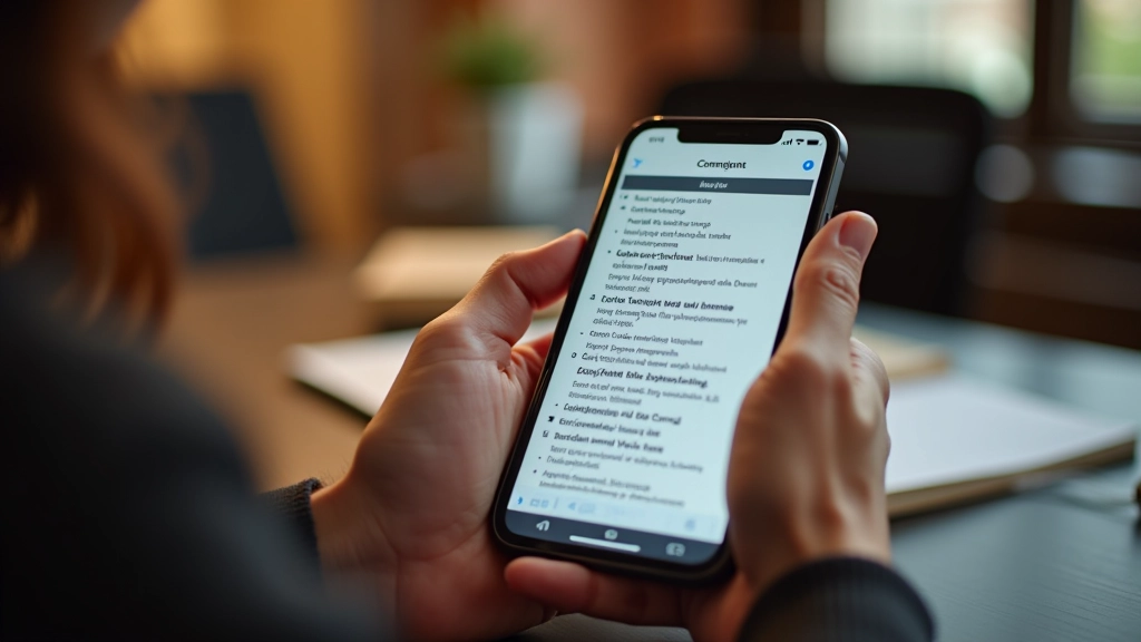 Digitale woordenboek app op smartphone scherm, Duitse woorden zichtbaar, bureau omgeving