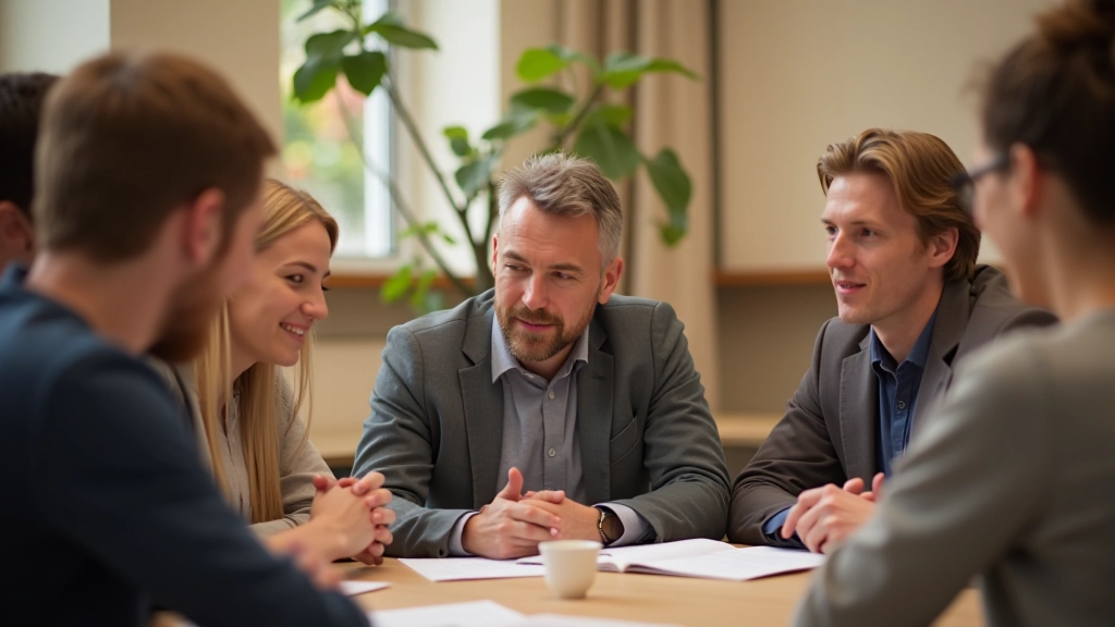 Groep cursisten die samen Duits oefenen