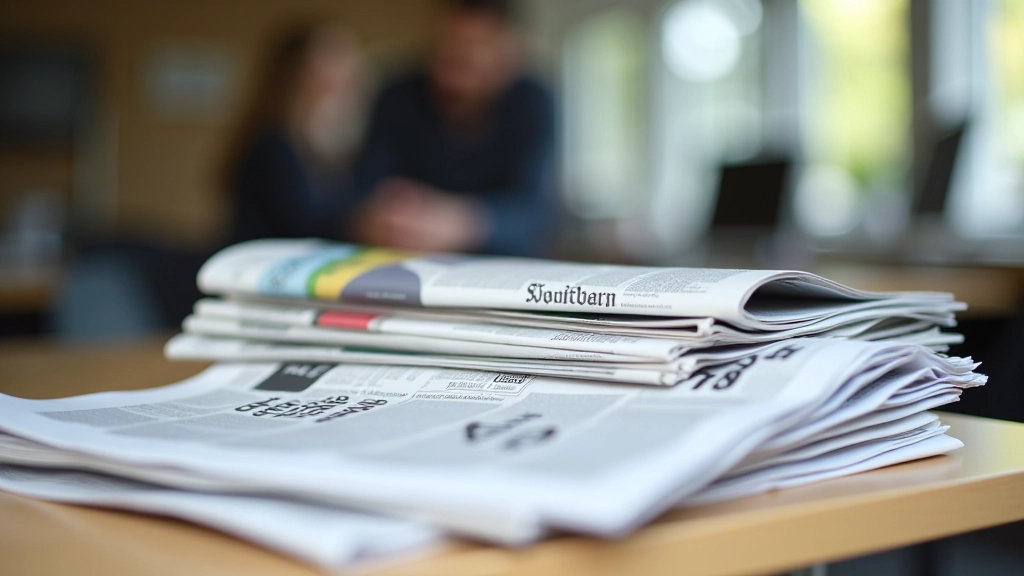 Stapel Duitse kranten en magazines op tafel, Der Spiegel en andere publicaties zichtbaar, kantoor omgeving