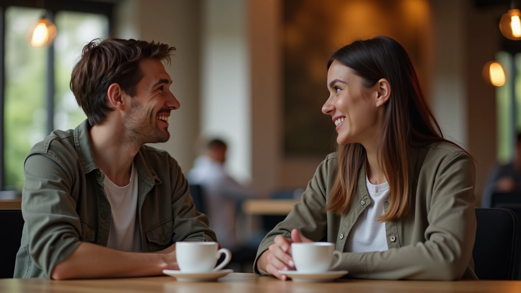 Twee mensen die elkaar aanmoedigen en elkaar feedback geven na een conversatieoefening, met kopjes thee op tafel
