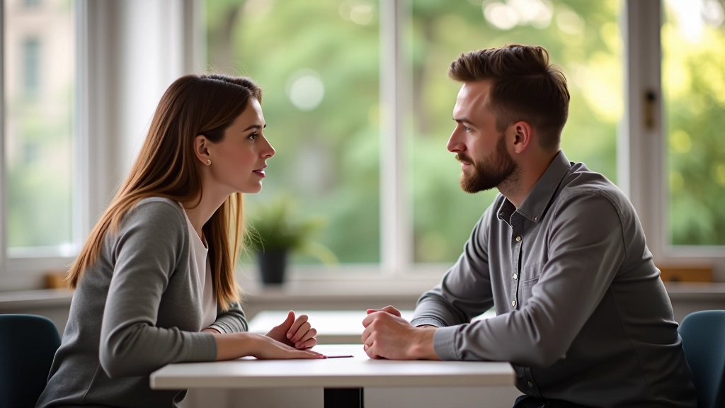 Groep van twee volwassenen voert conversatieoefening uit in heldere klassenruimte